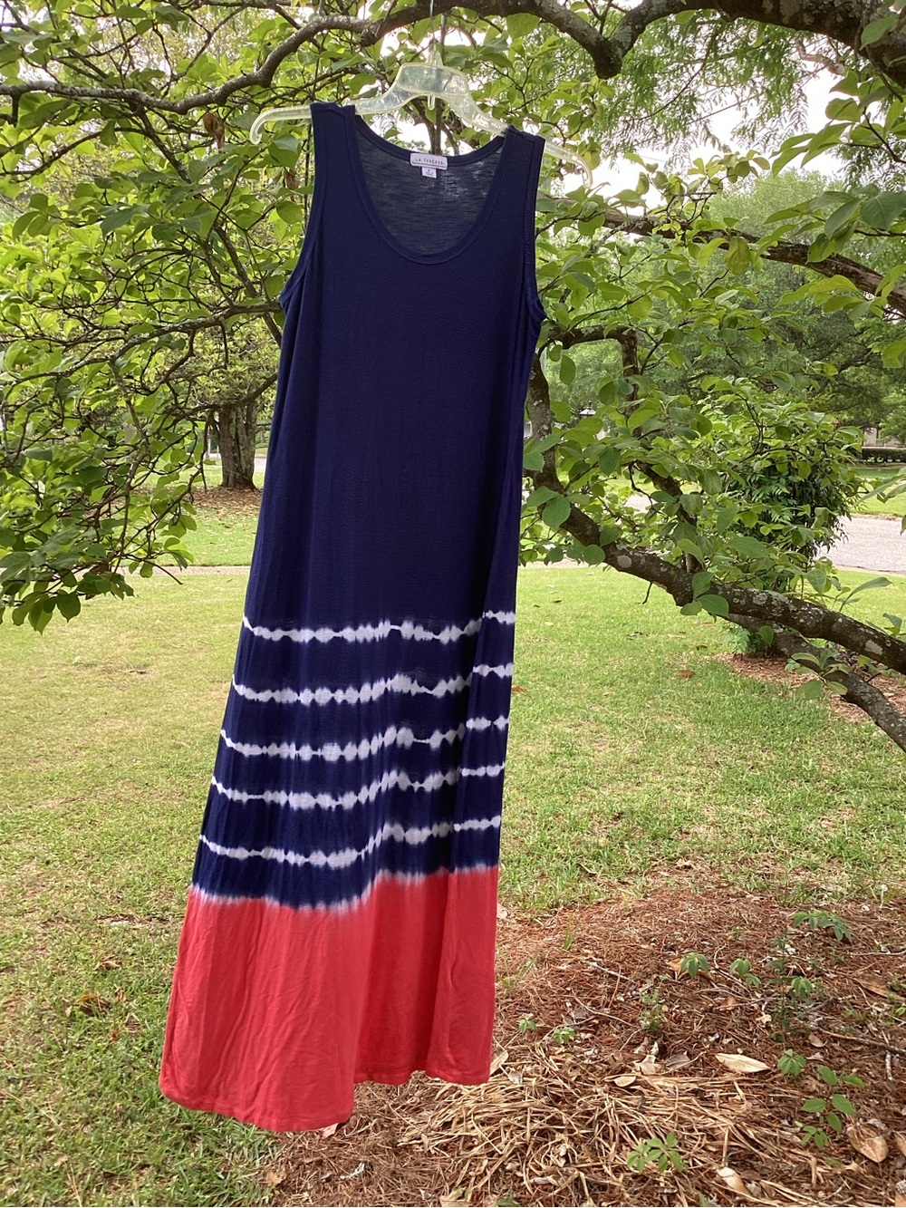 A Girls Favorite Dress Sleeveless Navy and Coral Tie-Dye Maxi Dress